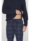 Pigiama serafino con pantalone in flanella fantasia scozzese blu
