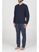 Pigiama serafino con pantalone in flanella fantasia scozzese blu