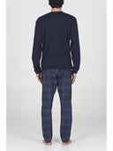 Pigiama serafino con pantalone in flanella fantasia scozzese blu