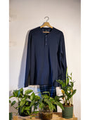 Pigiama serafino con pantalone in flanella fantasia scozzese blu