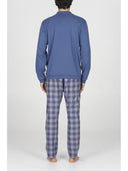 Pigiama girocollo in calda flanella scozzese, con sacchetto porta pigiama
