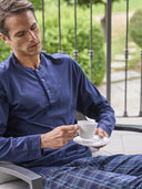 Pigiama lungo uomo in leggero e setoso puro cotone mercerizzato scozzese