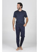 Pigiama tris con maglia a serafino in cotone mercerizzato e 2 pantaloni