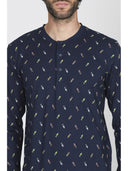 Pigiama uomo, in traspirante jersey di puro cotone s/z in fantasia in blu