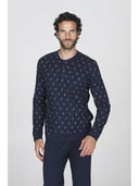 Pigiama uomo, in traspirante jersey di puro cotone s/z in fantasia in blu