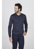 Pigiama lungo uomo in leggero e setoso puro cotone mercerizzato, disegni trottole