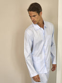 Pigiama cardigan classico, in pregiato popeline azzurro