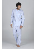 Pigiama cardigan classico, in pregiato popeline azzurro