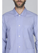 Pigiama cardigan classico, in pregiato popeline a righe bluette