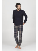 Pigiama serafino tuta, in confortevole jacquard scozzese blu