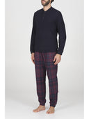 Pigiama serafino tuta, in confortevole jacquard scozzese bordeaux