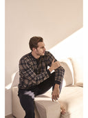 Pigiama serafino, in confortevole jacquard scozzese blu