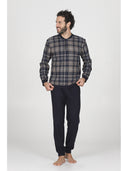 Pigiama serafino, in confortevole jacquard scozzese blu