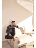 Pigiama serafino, in confortevole jacquard scozzese blu
