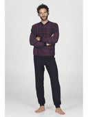 Pigiama serafino, in confortevole jacquard scozzese bordeaux