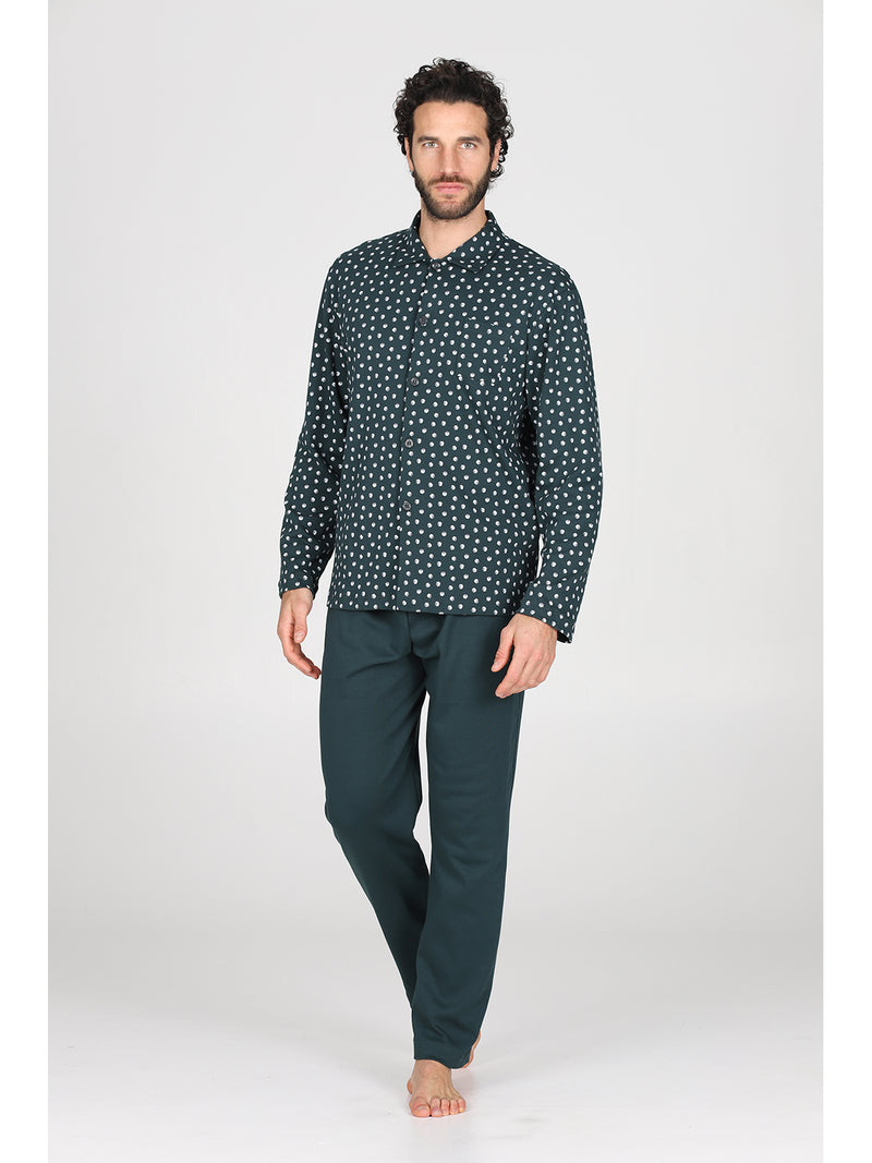 Pigiama cardigan in caldo interlock di puro cotone
