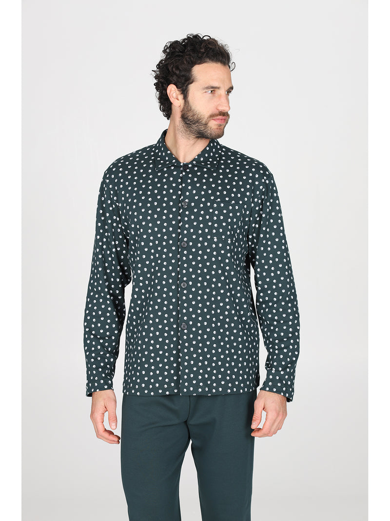 Pigiama cardigan in caldo interlock di puro cotone