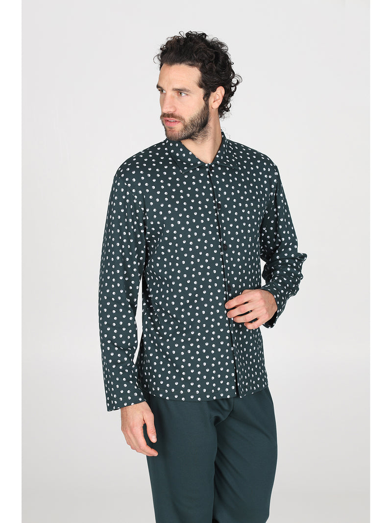 Pigiama cardigan in caldo interlock di puro cotone