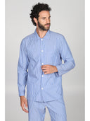 Pigiama cardigan classico uomo,  in pregiato popeline tinto filo a righe Riga Julipet