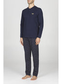 Pigiama serafino, in confortevole puro cotone blu, linea racchette