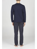 Pigiama serafino, in confortevole puro cotone blu, linea racchette