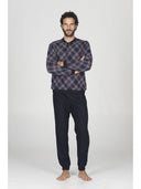 Pigiama serafino in confortevole jacquard di cotone, scozzese