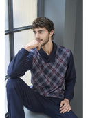 Pigiama uomo in jacquard geometrico con collo incrociato