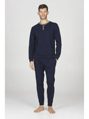 Pigiama serafino in morbido interlock di puro cotone blu, con taschini
