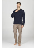 Pigiama serafino con pantalone in flanella puro cotone, fantasia