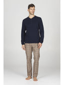 Pigiama serafino con pantalone in flanella puro cotone, fantasia