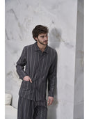 Pigiama cardigan in calda flanella di puro cotone gessato grigio