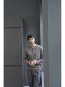 Pigiama serafino con pantalone in flanella fantasia gessata