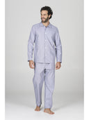 Pigiama classico uomo a cardigan, 100% popeline nuance blu