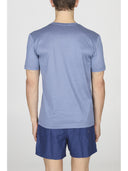Summer t-shirt in pure cotton jersey in solid colors: blue, red, and aero