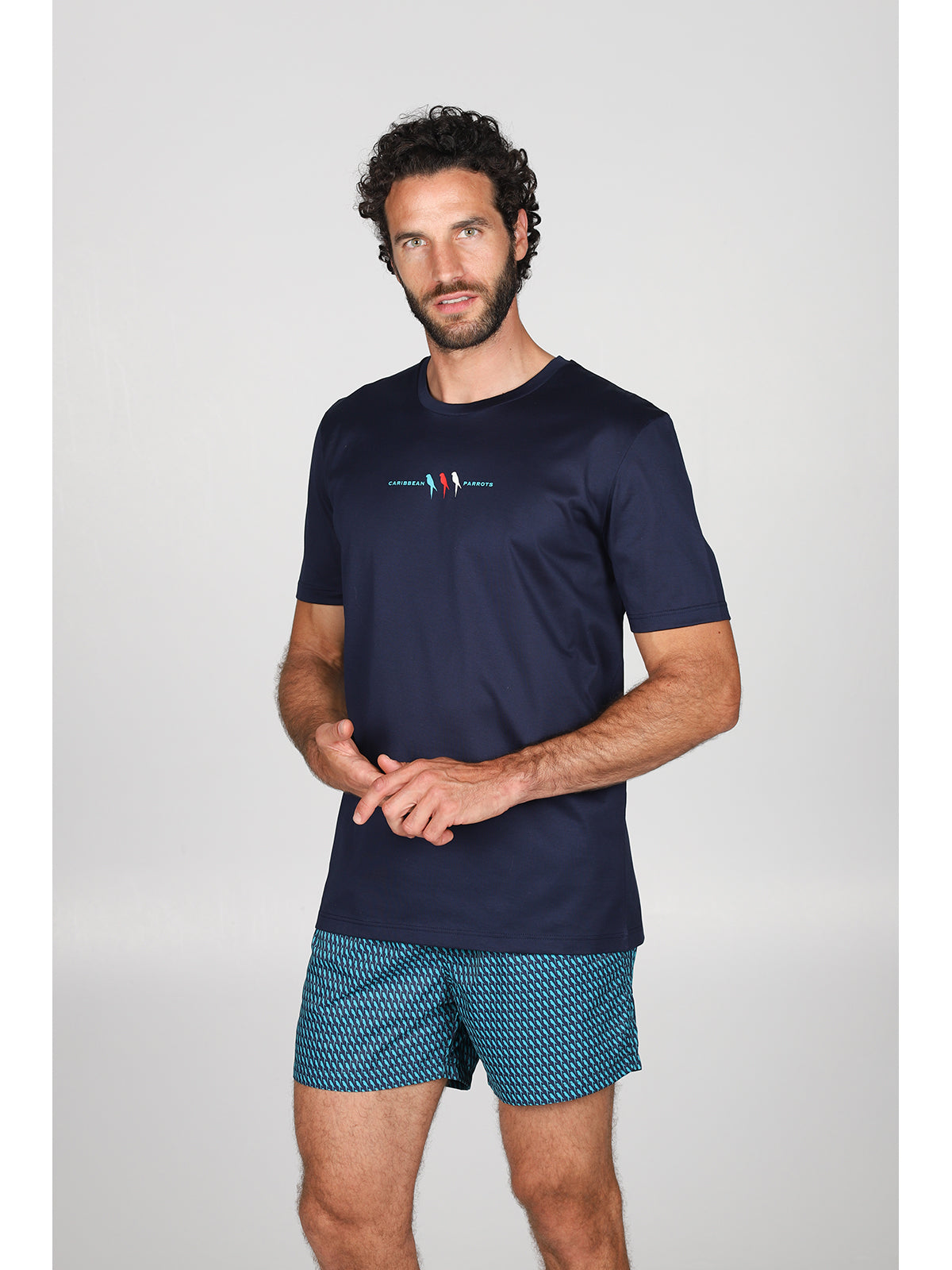 T-shirt in jersey di puro cotone blu, con stampa piazzata "pappagallo" Papp.blu Julipet