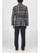 Giacca da camera in confortevole jacquard scozzese blu