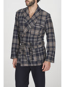 Giacca da camera in confortevole jacquard scozzese blu