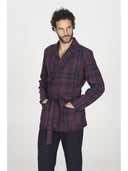 Giacca da camera in confortevole jacquard scozzese bordeaux