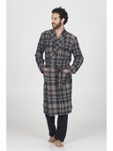 Vestaglia in confortevole jacquard di cotone scozzese blu