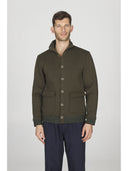 Cardigan uomo in morbida e calda felpa verde militare, con collo alto