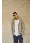 Felpa uomo zip con cappuccio, in tessuto tecnico stretch traspirante j-tech