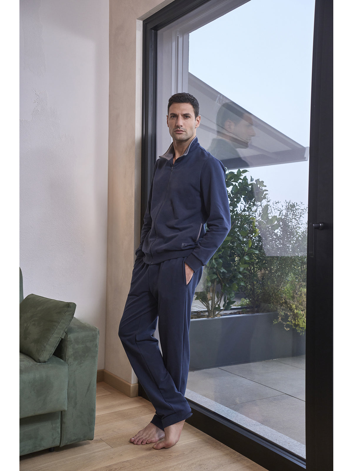 Tuta aperta uomo con zip in felpa di cotone Blu Julipet