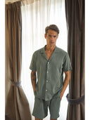 Completo corto da uomo in spugna operata di cotone supima, colore verde