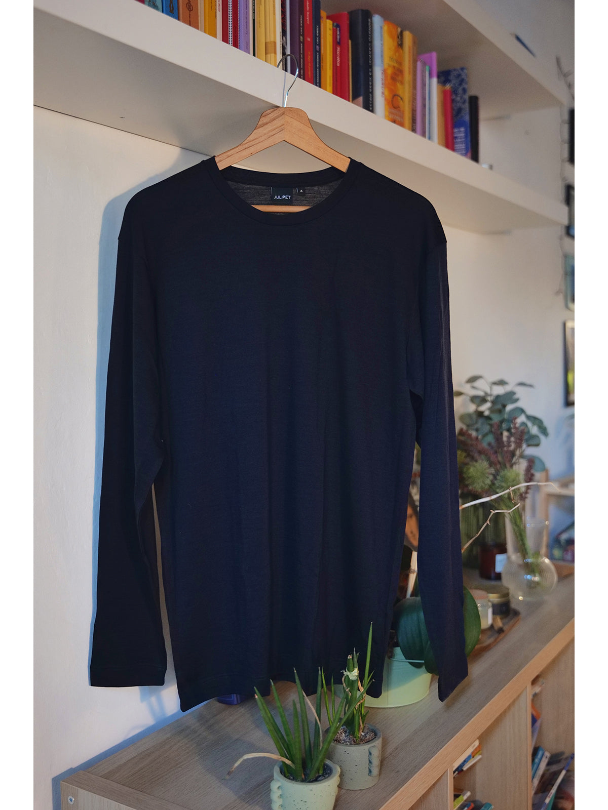 Elegante maglia in pura lana merino colore blu, manica lunga Blu Julipet