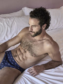 Slip in setoso puro cotone mercerizzato, fantasia "pesci blu"