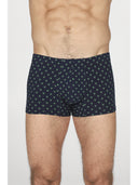 Boxer parigamba in jersey di cotone elasticizzato blu, in fantasia tennis