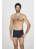 Boxer parigamba in jersey di cotone elasticizzato blu, in fantasia tennis