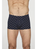 Boxer parigamba in jersey di cotone elasticizzato blu, in fantasia