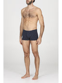 Boxer parigamba in jersey di cotone elasticizzato blu, in fantasia