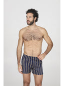 Boxer in pregiato popeline di puro cotone gessato blu